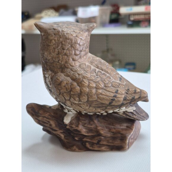 Vintage 1970s Homco Pair Great Horned Owl Porcelain Figurines Owls Set 2 Birds - Picture 10 of 12